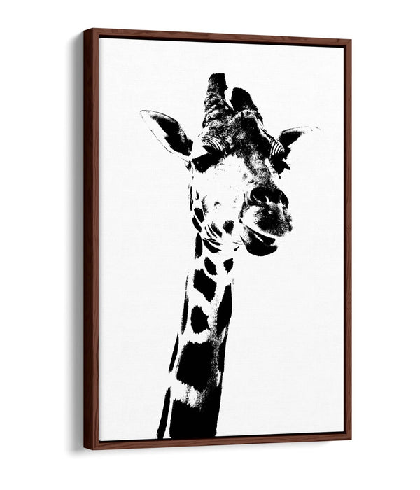 GIRAFFE, BLACK & WHITE ANIMAL STENCIL STYLE -FLOAT EFFECT CANVAS WALL ART PRINT