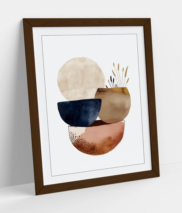 Boho Wall Art – Minimalist Shapes Framed Bedroom Print With Natural Wood Frame