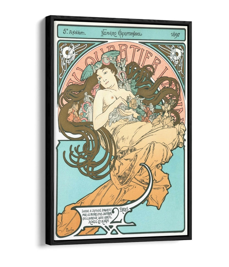 Canvas Wall Art - Alphonse Mucha Latin Quarter Float Effect Print on 30mm Deep Frame