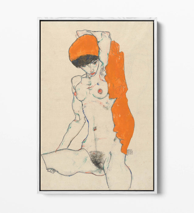 Canvas Wall Art Print – Egon Schiele Orange Drapery Float Effect Premium Canvas