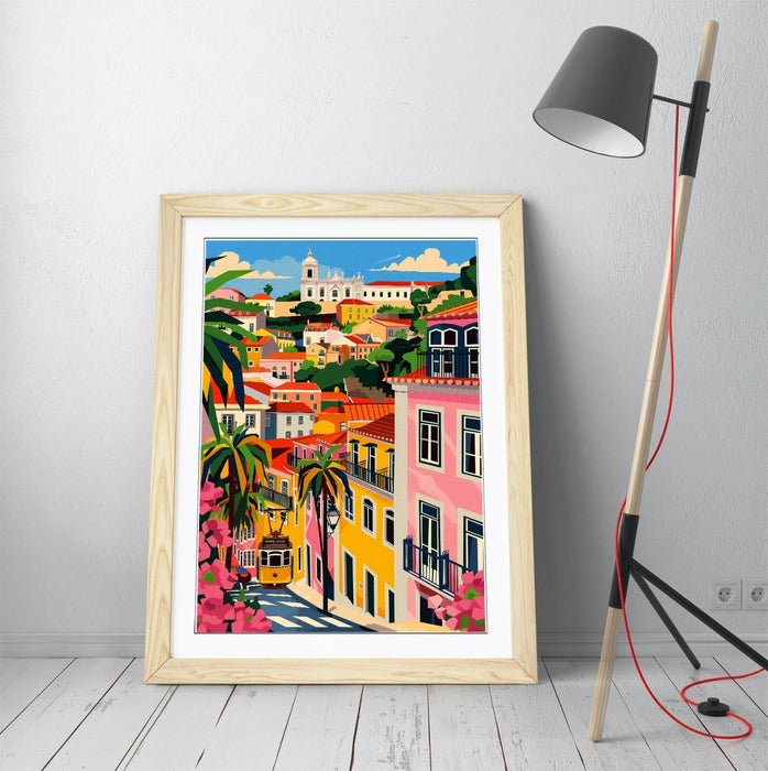 Framed Wall Art – Multi Colour Houses Town Home Poster Print, Bedroom Decor