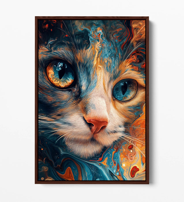 Cat Canvas Art - Multi Colour Cat Print Float Effect Canvas Wall Decor