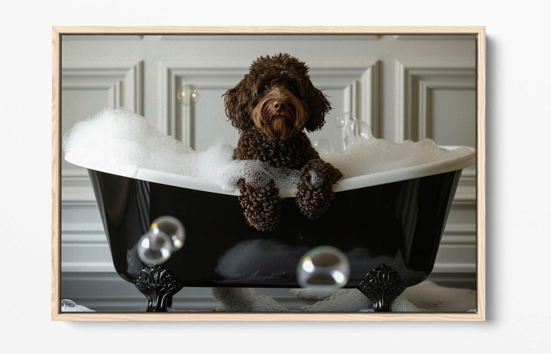 Labradoodle Canvas Art – Chocolate Dog Float Effect Print | Handmade UK