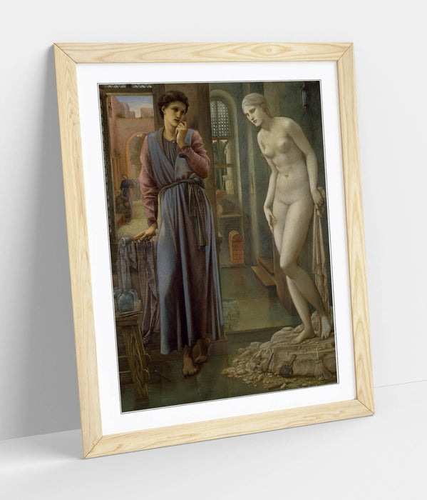 Framed Wall Art Poster – Edward Burne Jones Pygmalion Art Print with Woodgrain Frame