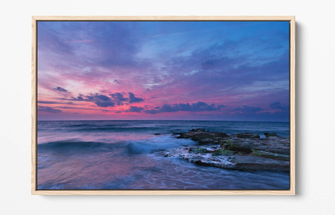 Canvas Wall Art - Ocean View Seashore Pink Sunset Float Effect Print