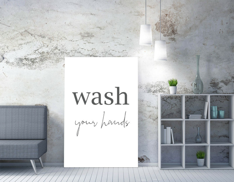 Canvas Wall Art - Wash Your Hands Quote | Handmade Bathroom Wall Decor Print
