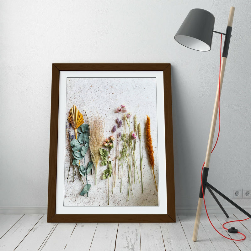 Cooking Herbs Kitchen Decor - Colorful Framed Art Poster with Wood Grain Frame
