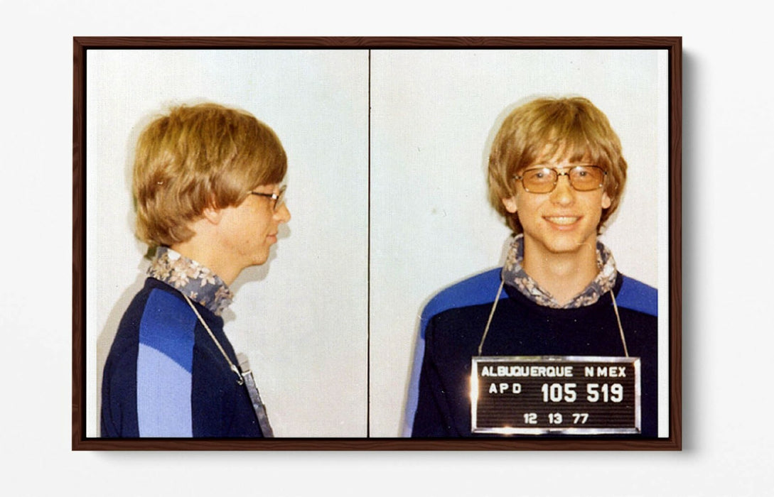 BILL GATES MUGSHOT 2 -FLOAT EFFECT CANVAS WALL ART PIC PRINT- BLUE YELLOW