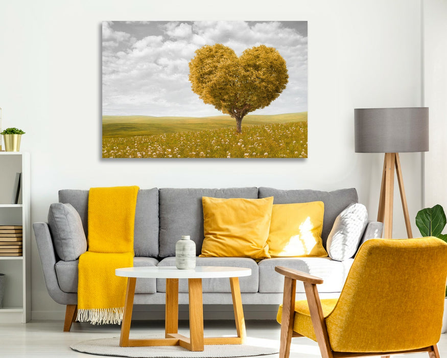 Heart Shaped Canvas Art – Yellow Heart Print Tree Leaf Wall Art | Ready To Hang
