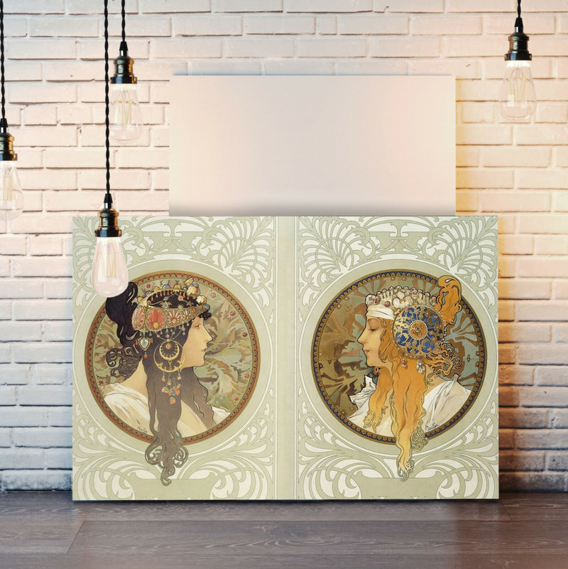 Canvas Wall Art – Mucha Byzantine Heads Blonde Brunette | Handmade Canvas Art Prints