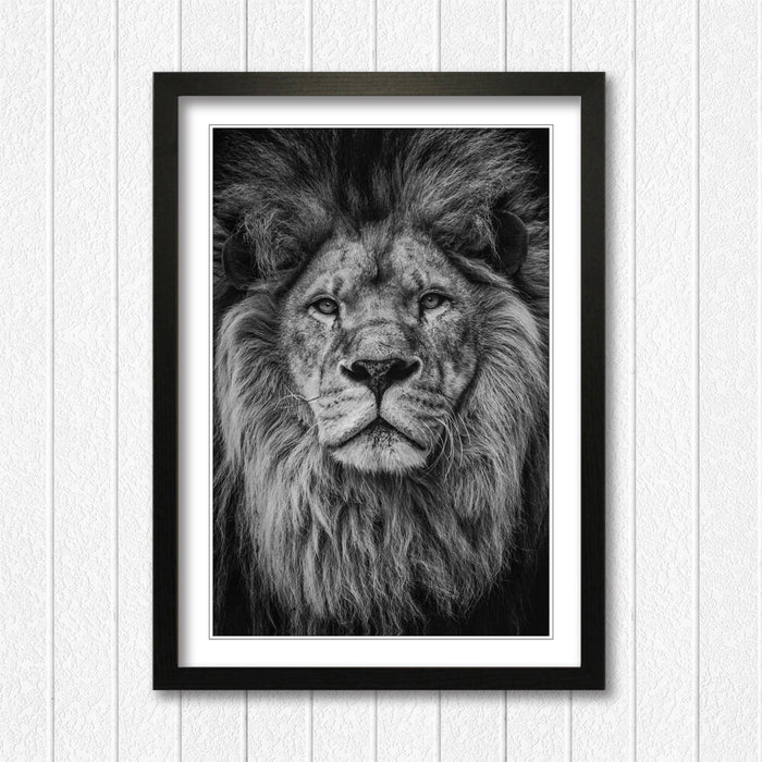 LION HEAD BLACK AND WHITE WALL ART PRINT STRENGTH COURAGE 4 FRAME SIZES POSTER