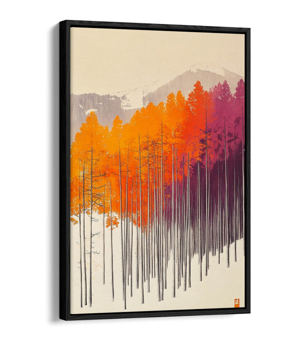 Canvas Wall Art - Orange Purple Trees In Snowy Landscape | Float Effect Canvas Print