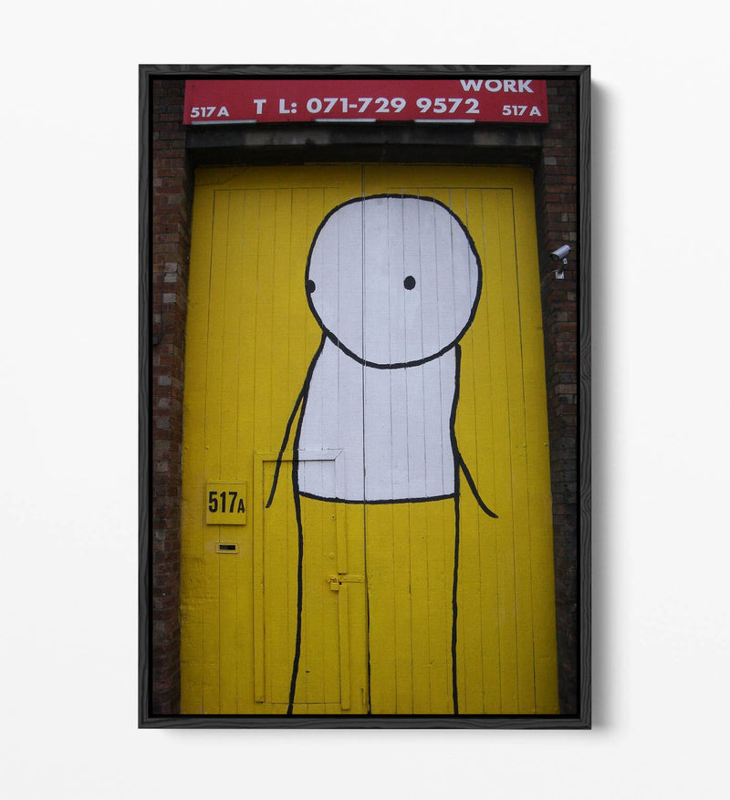 Canvas Wall Art - Stik Yellow Door Graffiti Artwork | Float Effect Canvas Print, Ready To Hang