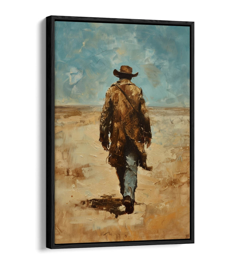 Canvas Wall Art - Wandering Cowboy Blue Sky Landscape Float Effect Print