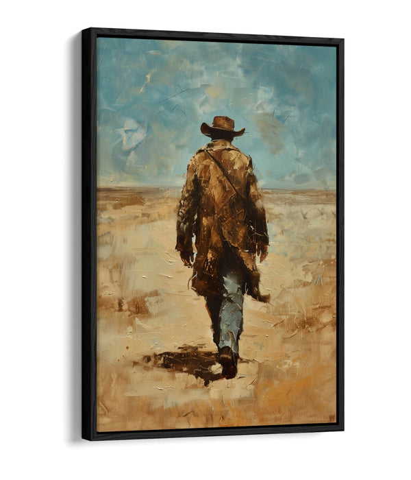 Canvas Wall Art - Wandering Cowboy Blue Sky Landscape Float Effect Print