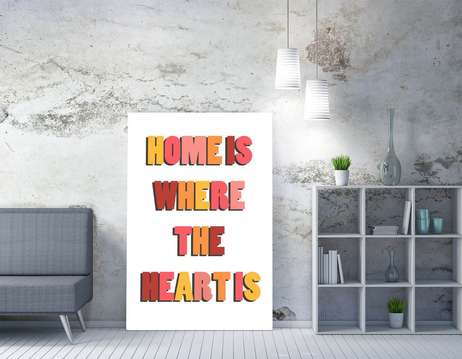 "HOME IS WHERE THE HEART IS" COSY QUOTE SLOGAN -CANVAS WALL ART PICTURE PRINT