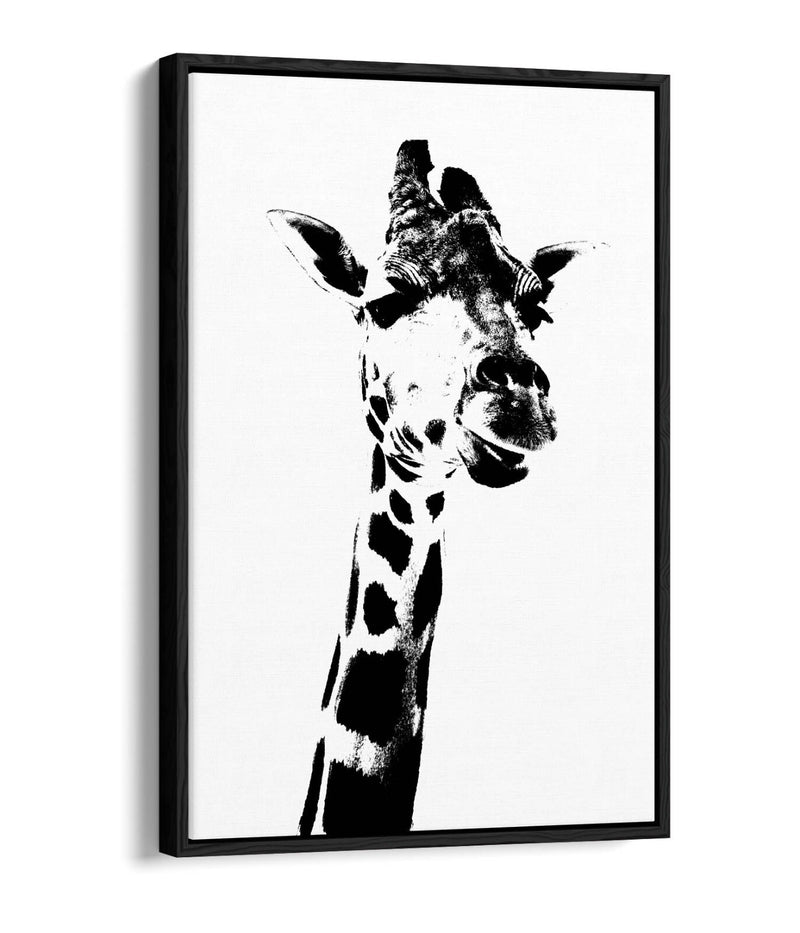 Giraffe Canvas Art - Black White Animal Stencil Float Effect Frame Wall Decor