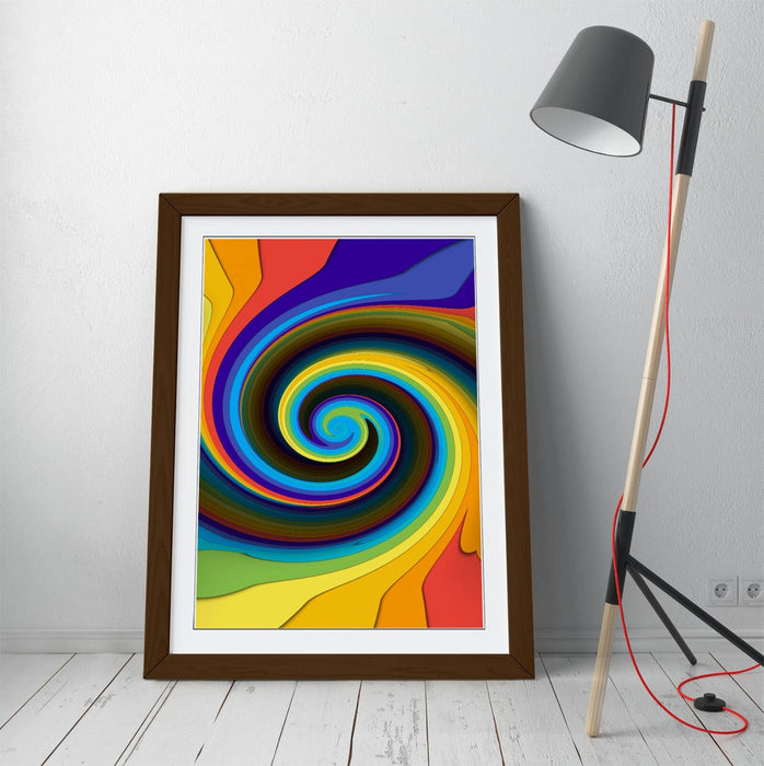 Colorful Swirl Wall Art - Framed Abstract Print With Faux Wood Frame