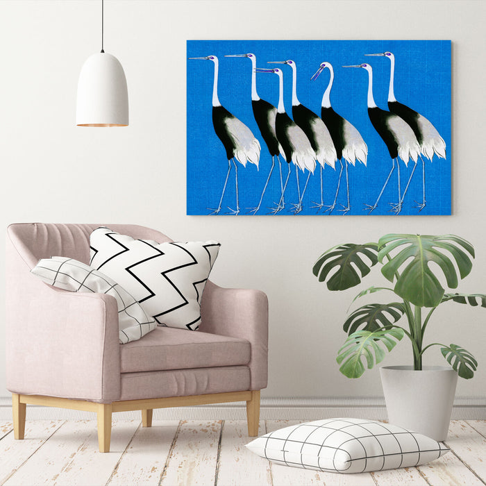 BLUE CANVAS WALL ART PRINT PICTURE ARTWORK ORIENTAL CRANES  HAPPINESS JAPANESE