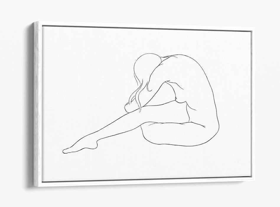 Nude Line Art Canvas - Blue Woman Line Drawing | Float Effect Wall Art