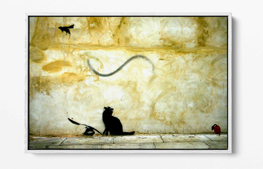BANKSY CAT AND MOUSE -FLOAT EFFECT CANVAS WALL ART PIC PRINT-