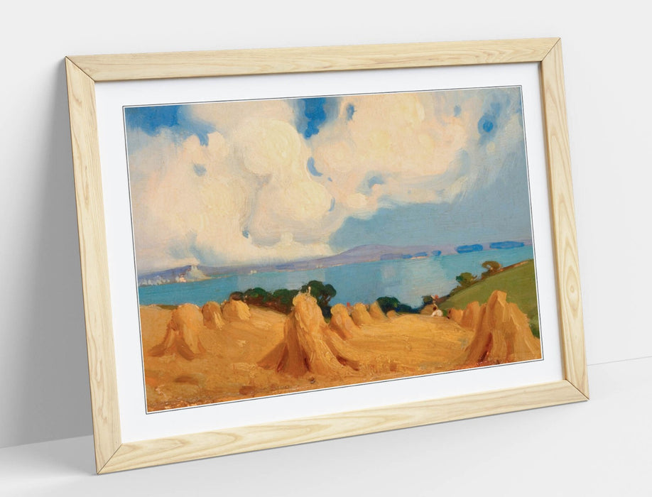 Framed Art Poster - Mounts Bay Cornwall Wall Art Print With Woodgrain Frame