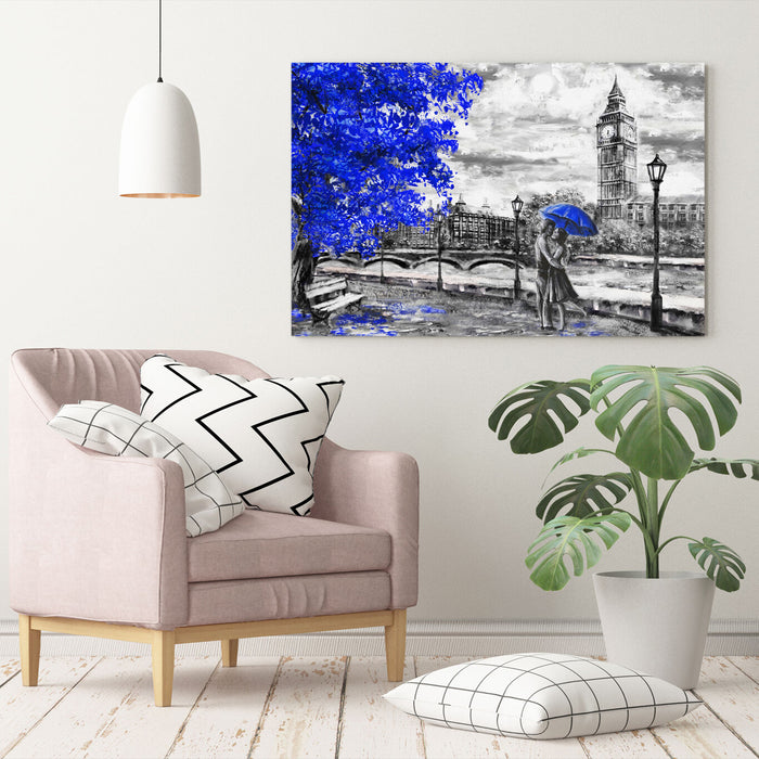 Canvas Wall Art London Big Ben Print – Handmade Blue Umbrella Artwork