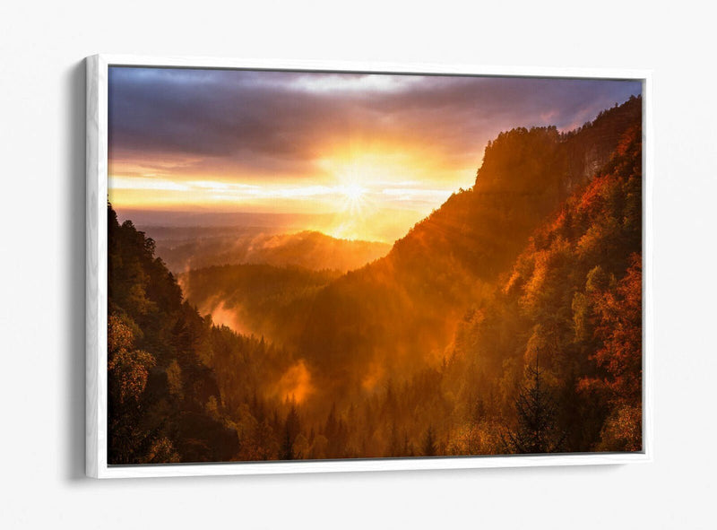 Canvas Wall Art - Mountain Forest Sunset Float Effect Print | Handmade Vibrant Decor