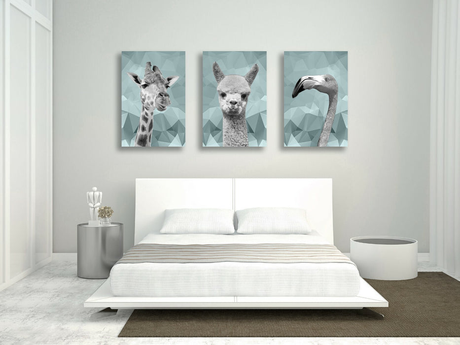 DUCK EGG BLUE ANIMAL GEO COLLECTION HIGHLAND COW GIRAFFE CANVAS WALL ART PRINT