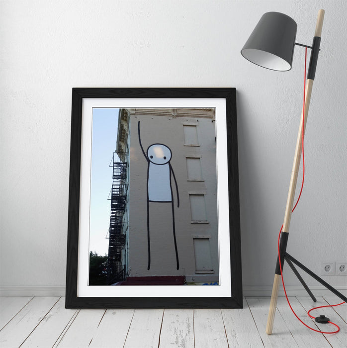 Funny Graffiti Poster – Framed Wall Art Featuring Stick Man Print With Wood Grain Frame