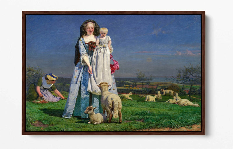 Canvas Wall Art - Ford Madox Brown Pretty Baa Lambs | Float Effect Premium Frame