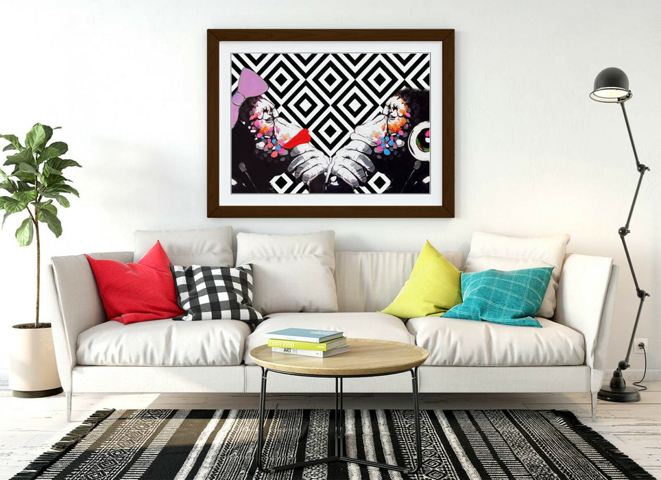 BANKSY DJ MONKEY THINKERS DUO -FRAMED POSTER WALL ART PRINT ARTWORK- BLACK WHITE