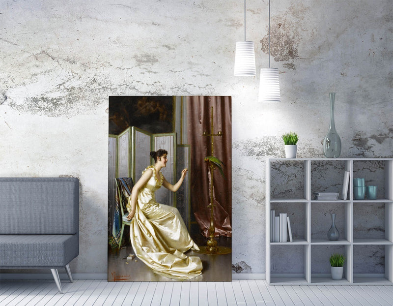 Canvas Wall Art - Vittorio Reggianini Feeding The Parrot Print | Handmade UK Artwork