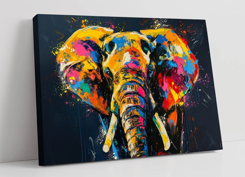 Elephant Canvas Art - Multi Colour Abstract Wall Art Print | Ready To Hang