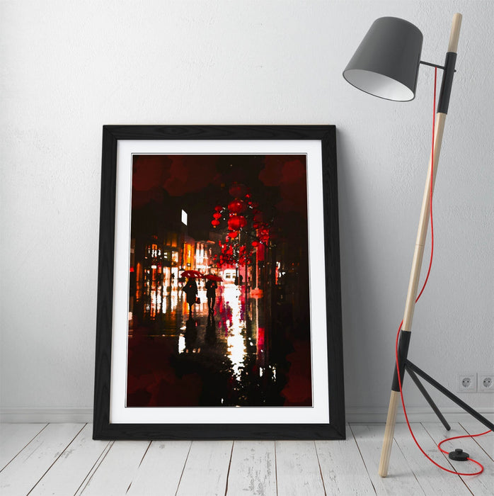 Framed Wall Art Poster - Umbrellas Night Art Print | Handmade UK Wall Decor