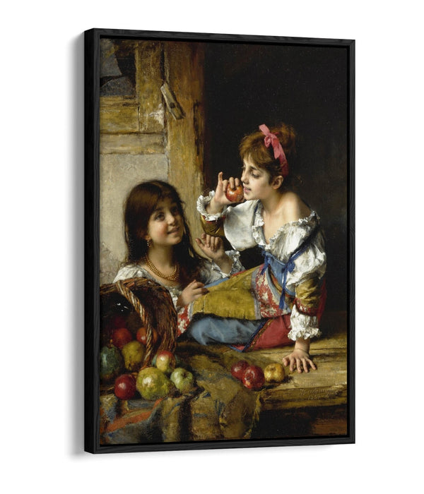 Canvas Wall Art Print - Girls With Apples & Pears | Premium Float Effect Canvas