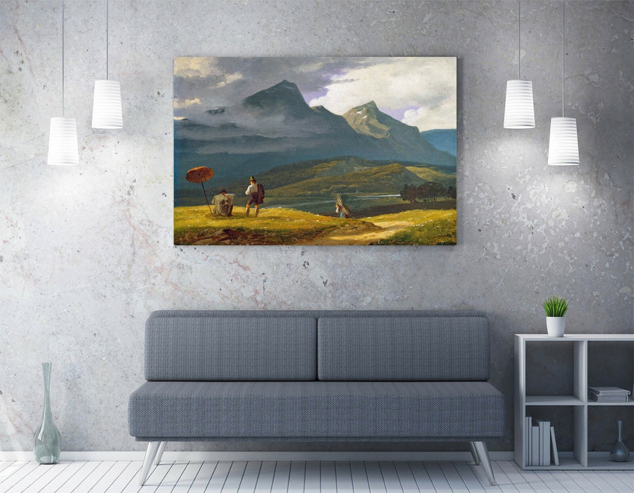 WILHELM BENDZ, MOUNTAIN LANDSCAPE -CANVAS WALL ART FRAMED PRINT PAINTING
