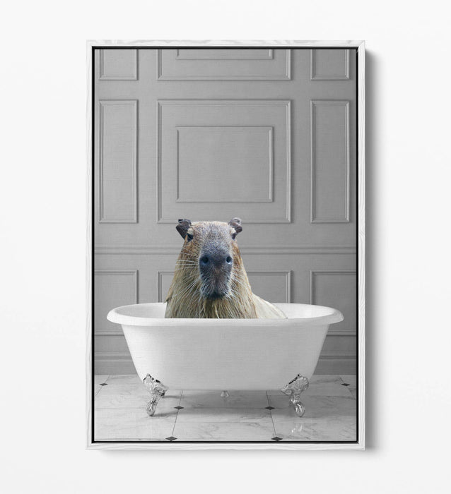 CAPYBARA IN BATHTUB -QUIRKY BATHROOM FLOAT EFFECT CANVAS WALL ART PIC PRINT