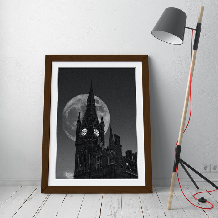 Westminster Abbey Wall Art – Framed London Poster Print With Full Moon Artwork
