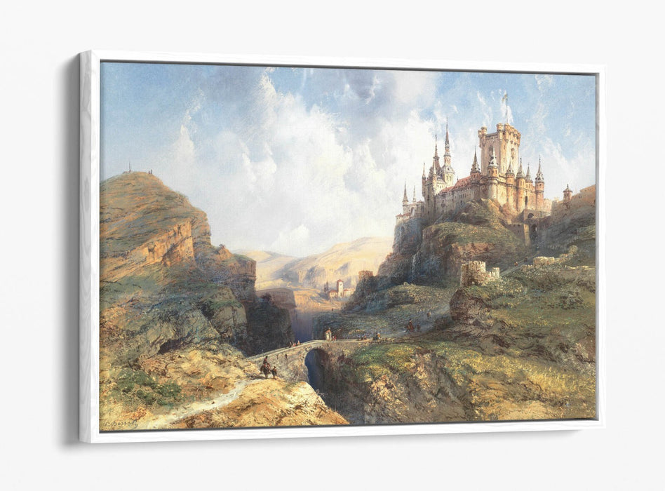 CARLO BOSSOLI, TRAVELLERS ON THE CASTLE ROAD -FLOAT EFFECT CANVAS WALL ART PRINT