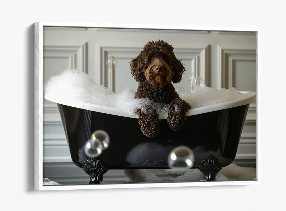 Labradoodle Canvas Art – Chocolate Dog Float Effect Print | Handmade UK