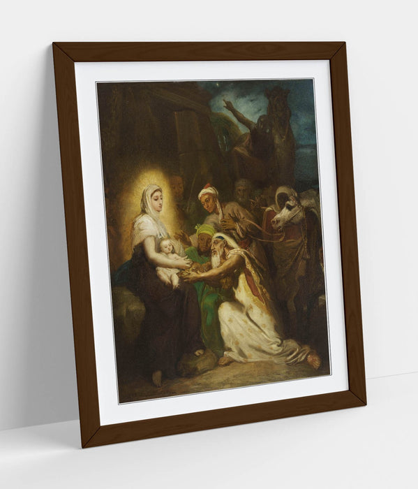 Framed Art Poster - Theodore Chasseriau Adoration Of The Magi Print With Wood Grain Frame