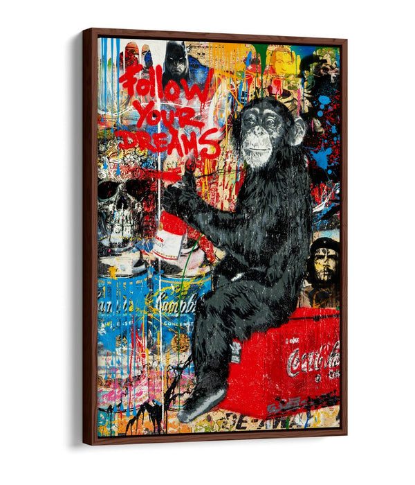 FOLLOW YOUR DREAMS GRAFFITI -FLOAT EFFECT CANVAS WALL ART PIC PRINT- RED BLUE