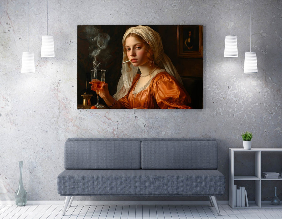 Renaissance Woman Canvas - Cool Smoking Woman Print | Handmade Wall Art