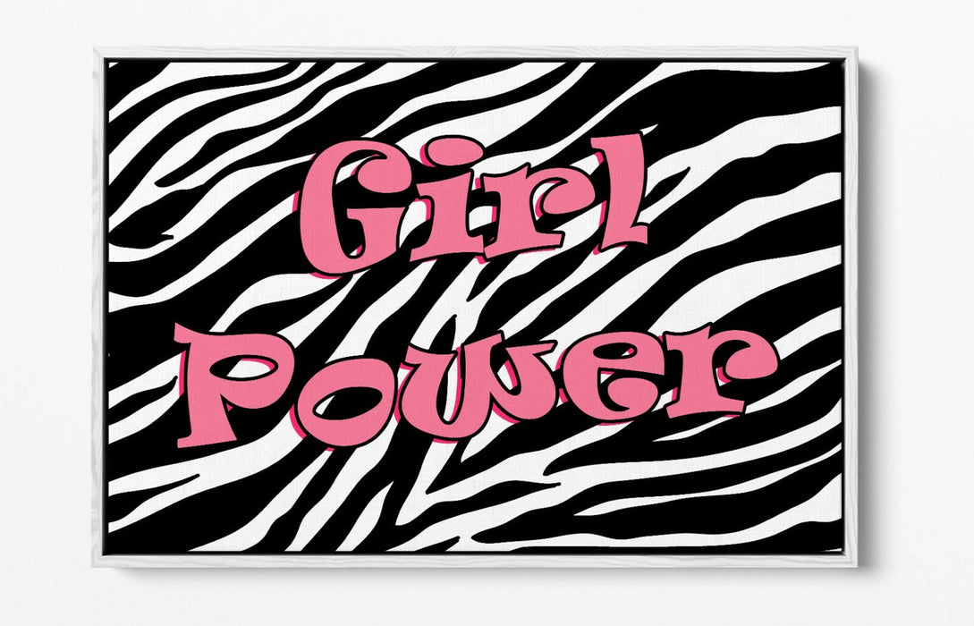 "GIRL POWER" FUNKY Y2K FEMINIST QUOTE ZEBRA -FLOAT EFFECT CANVAS WALL ART PRINT