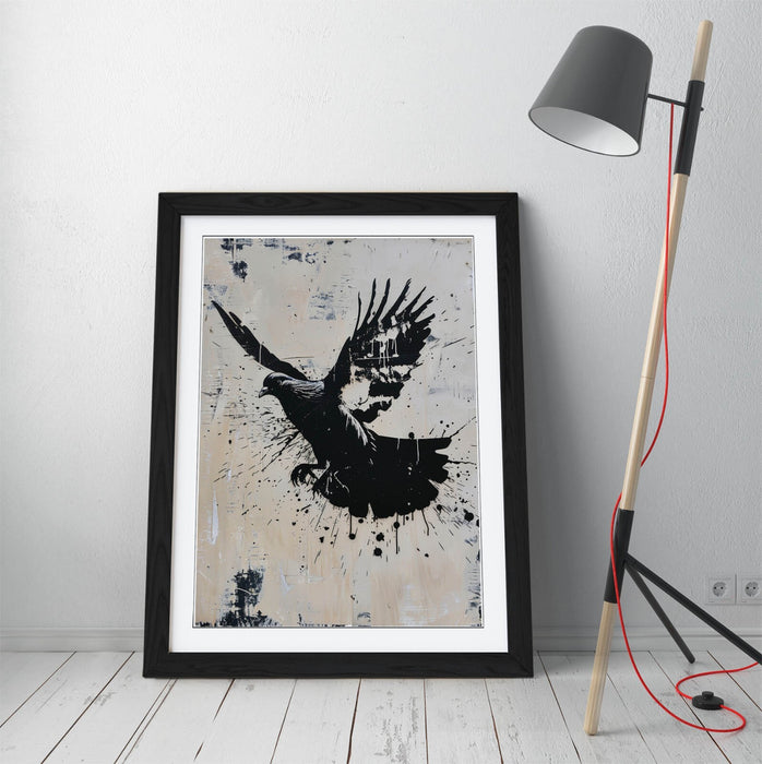 Banksy Style Wall Art – Framed Graffiti Stencil Poster with Woodgrain Frame