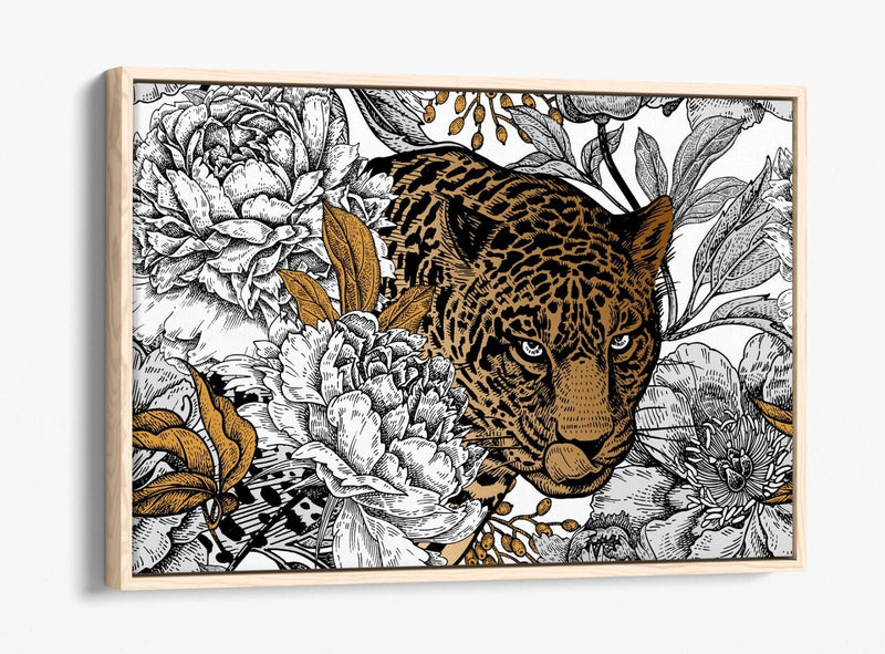 Float Effect Canvas Art – Leopard Among Peonies | Handmade UK Canvas Print