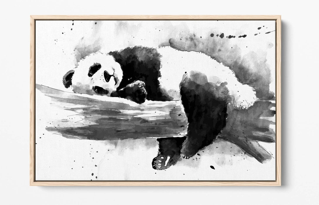 Panda Canvas Wall Art – Black and White Float Effect Canvas Print with 30mm Deep Frame
