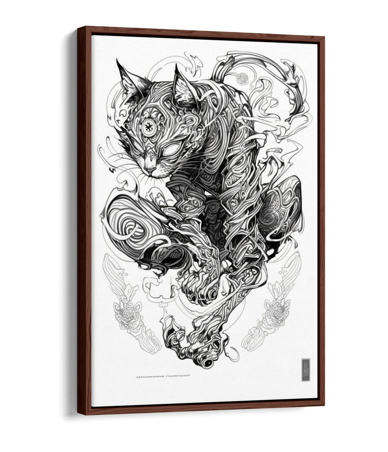 Cat Canvas Wall Art – Black Sketch Line Art Print | Float Effect Canvas, Handmade