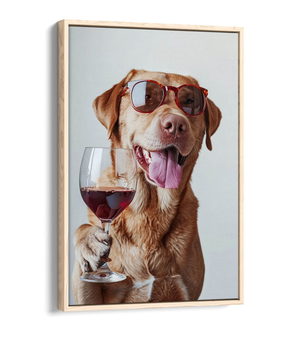 Dog Canvas Art – Funny Dog Portrait With Sunglasses | Wine Float Effect Print